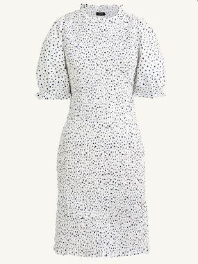 J.Crew puff-sleeve smocked mini dress in a white and blue dot print